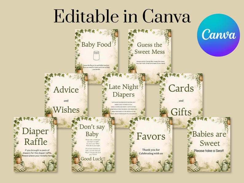 Gift Raffle Border Grown With Love Baby Shower Game and Sign Bundle, Garden Theme Sign ...