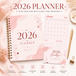 2026 Planner Printable PDF | Pink Floral Monthly Calendar 2026 | Dated Monthly Planner | Notes Top Priorities | A4 | Instant Download