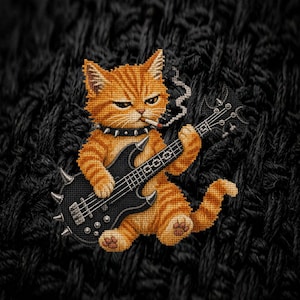 Nep kruissteek PNG, Oranje baskat, Heavy Metal shirt, Post Grunge kunst, Darkwave muzikant bestand, Alt Rock streetwear, Spooky Cat patch