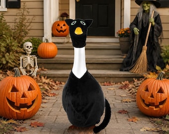 Personalized Black Cat Porch Goose Outfit, 23 Inch Goose Costume, Halloween Yard Decor, Goose Gift