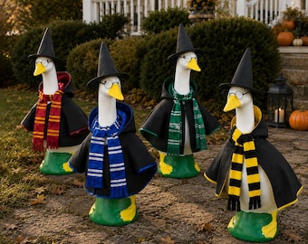 23 Inch Porch Goose Wizard Costume, Halloween Goose Clothes With Hooded Cloak, Striped Scarf, Witch Hat And Glasses, Fall Yard Decor