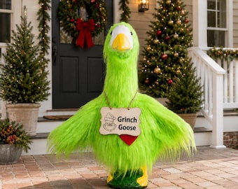 Personalized Grinch Porch Goose Outfit, 23 Inch Garden Goose Costume, Green Christmas Monster Clothes, Funny Holiday Yard Decor