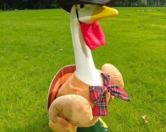 Thanksgiving Turkey Porch Goose Outfit, 23 Inch Costume with Pilgrim Hat and Plaid Bow, Fall Harvest Decor
