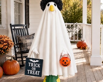 Halloween Ghost Porch Goose Outfit with DIY Wig Options, Mix and Match Costume for 23 Inch Goose