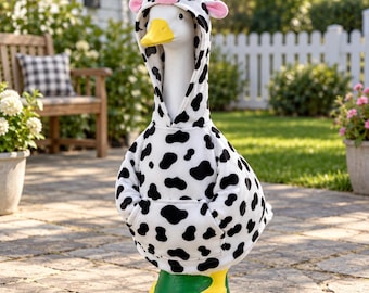 Holstein Cow Pajama Porch Goose Outfit, 23 Inch Hooded Dairy Cow Costume, Black and White Cow Print Goose Clothes
