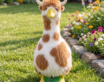 Personalized Highland Cow Porch Goose Outfit, 23 Inch Garden Decor Statue Accessory