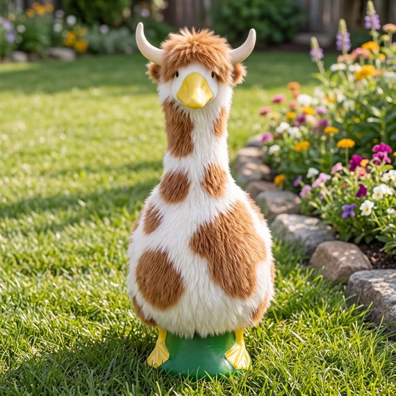 Personalized Highland Cow Porch Goose Outfit, 23 Inch Garden Decor Statue Accessory