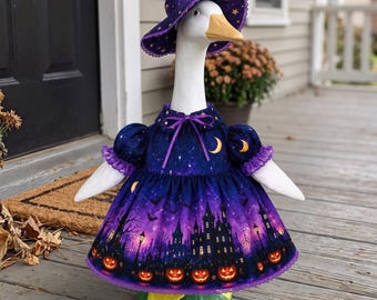 Handmade Garden Porch Goose Outfit, 23 Inch Goose Clothes, Hat Dress Costume Set, Farmhouse Porch Decor, Halloween Gift, Housewarming Gift