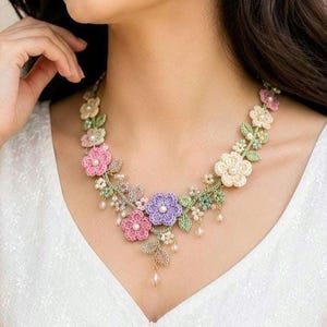 Crochet Flower Necklace Pattern PDF | Floral Lace Necklace Tutorial | DIY Crochet Jewelry | Handmade Boho Necklace | Instant Download