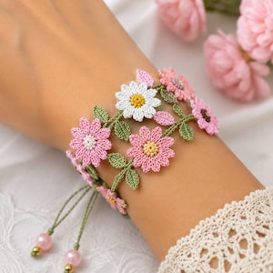 Purple Dahlia Crochet Bracelet Pattern PDF, Crochet Flower Jewelry Pattern, Floral Bracelet Tutorial, Micro Crochet Gift