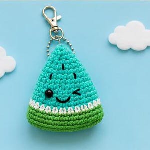 Crochet Watermelon Keychain Pattern PDF, Amigurumi Fruit Bag Charm, Cute Summer Crochet Pattern, Beginner Watermelon