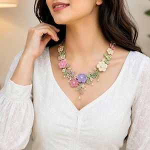 Crochet Flower Necklace Pattern PDF | Floral Lace Necklace Tutorial | DIY Crochet Jewelry | Handmade Boho Necklace | Instant Download
