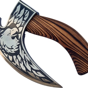 Hand Forged Viking Axe, Rosewood Handle, Pizza Cutter, Hatchet (Leather Sheath)