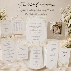 Paquete de invitaciones de boda, 20 plantillas editables, papelería completa para bodas, plantilla de boda Canva / Colección Isabella