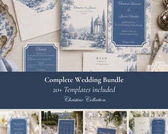 Wedding Invitation Bundle, 20+ Piece Editable Templates, Complete Wedding Stationery Suite, Canva Wedding Template | Christine Collection