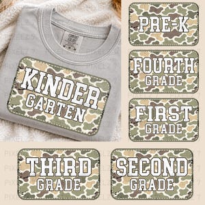Retro Camo Back To School Png Bundle, School Grade Patch Png, Pre-K First Second Third Grade Png, Kindergarten Camo Shirt Design