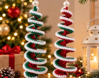 Spiral Swirl Christmas Ornament Crochet Pattern PDF Candy Cane Corkscrew Amigurumi Holiday Tree Decor DIY Christmas Gift Instant Download