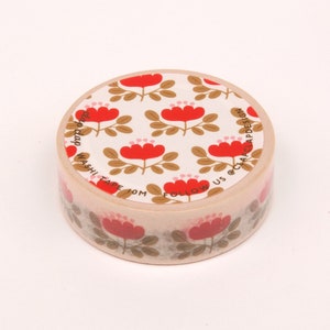 Red Floral Washi Tape, Flower Bullet Journal Washi Tape, Cute Red Washi Tape image 1