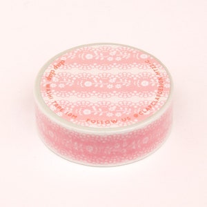 Pink Lace Floral Washi Tape, 15mm Pink Tape, Wedding Gift Washi Tape, Blush Pink Washi Tape image 1