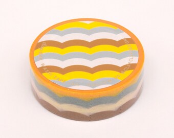 Scallop Stripe Pattern Washi Tape, Decorative Frame Washi Tape, Yellow Blue Gift Wrapping Washi Tape, Retro Vintage Washi Tape