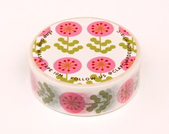 Retro Flower Washi Tape, Pink Floral Washi Tape, Bullet Journal Washi Tape, Vintage Decorative Tape, Cute Retro Washi Tape