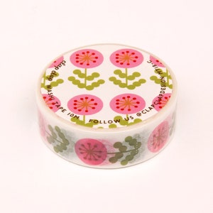 Retro Flower Washi Tape, Pink Floral Washi Tape, Bullet Journal Washi Tape, Vintage Decorative Tape, Cute Retro Washi Tape