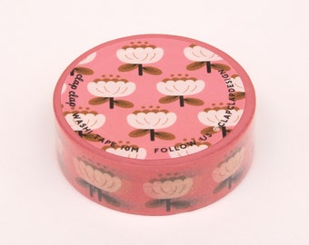 Pink Flower Motif Washi Tape, Floral Bullet Journal Washi Tape, Paper Craft Decorative Tape, Scrapbooking Washi Tape, Party Washi Tape