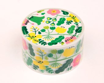 Green Floral Washi Tape, Floral Pattern Washi Tape, 25mm Bullet Journal Washi Tape, Flower Pattern Decorative Tape, Retro Washi Tape