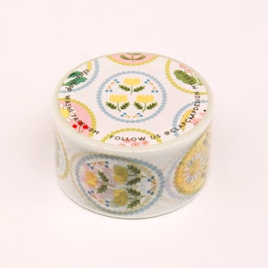 White Flower Emblem Washi Tape, Floral Pattern Washi Tape, 25mm White Decorative Washi Tape