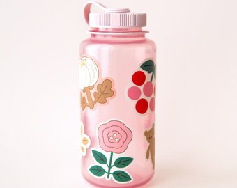 Water Bottle Flower Aesthetic Sticker, Flower Tumbler Decal, Cute Laptop Sticker, Pink iPad Sticker, Dishwasher Safe Sticker, Car Sticker