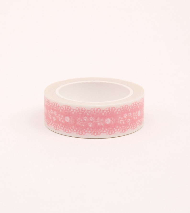 Pink Lace Floral Washi Tape, 15mm Pink Tape, Wedding Gift Washi Tape, Blush Pink Washi Tape image 3