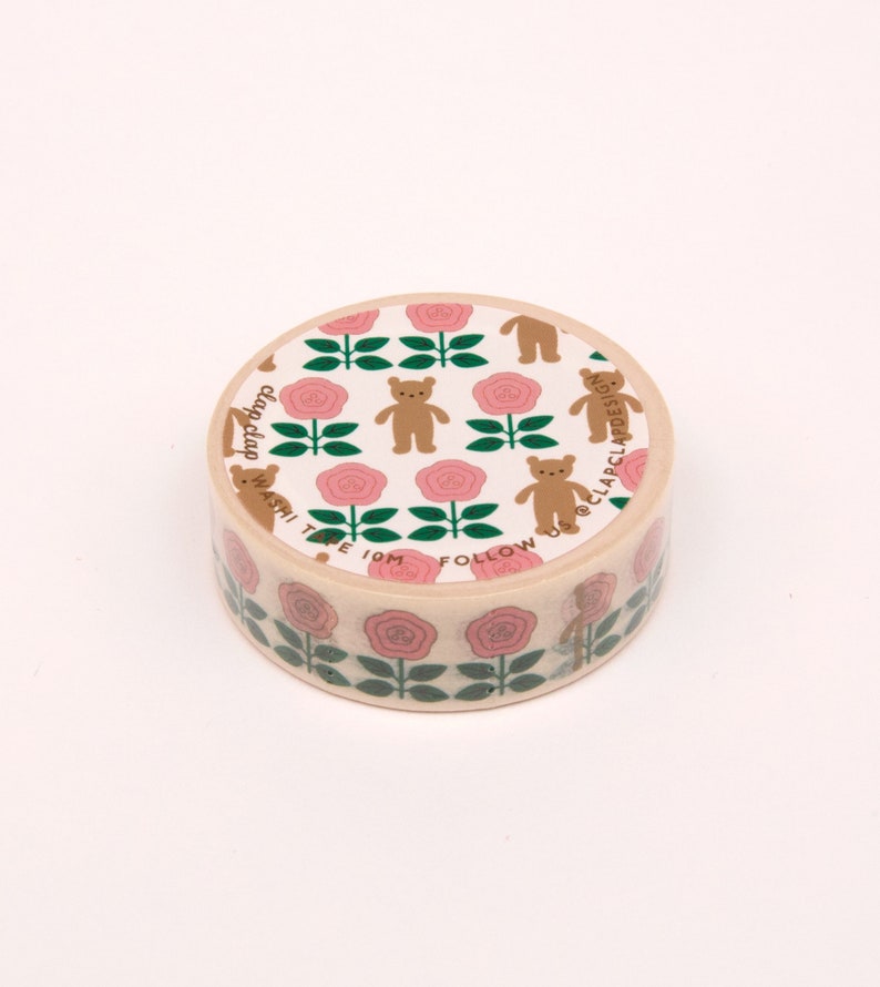 Floral Washi Tape, Pink Floral Washi Tape, Bullet Journal Washi Tape, Bear Decorative Tape, Cute Retro Washi Tape image 10