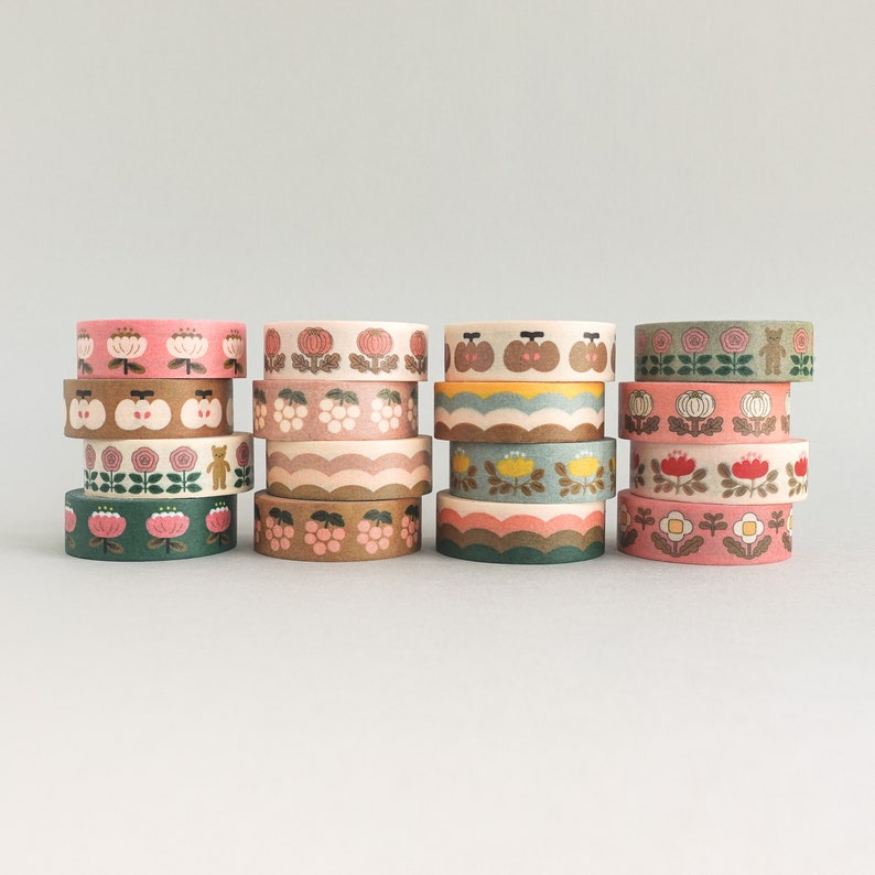 Red Floral Washi Tape, Flower Bullet Journal Washi Tape, Cute Red Washi Tape image 5