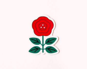 Red Rose Sticker, Water Bottle Flower Aesthetic Sticker, Waterproof Vinyl Decal, Cute Red Laptop Sticker, Dishwasher Safe Sticker