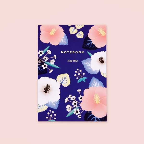 Marine Blue Hibiscus Floral Notebook, Hibiscus Journal, Floral Ruled Notebook, Floral Pattern Notebook, Pink Hibiscus Notebook