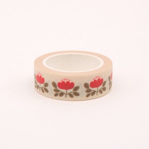 Red Floral Washi Tape, Flower Bullet Journal Washi Tape, Cute Red Washi Tape image 3