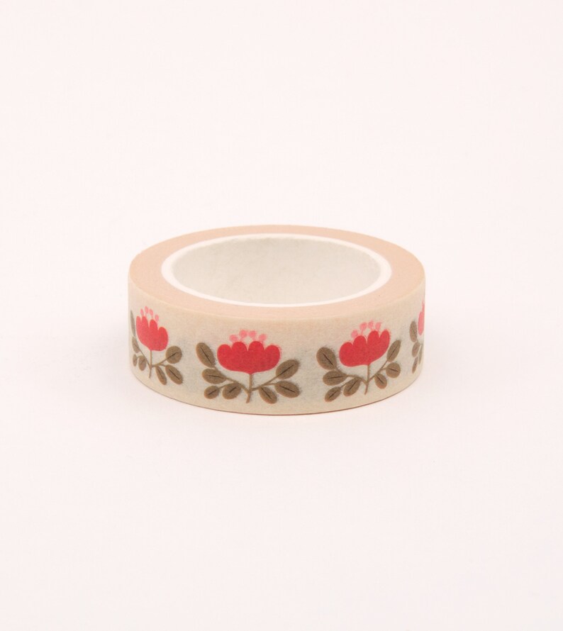 Red Floral Washi Tape, Flower Bullet Journal Washi Tape, Cute Red Washi Tape image 3