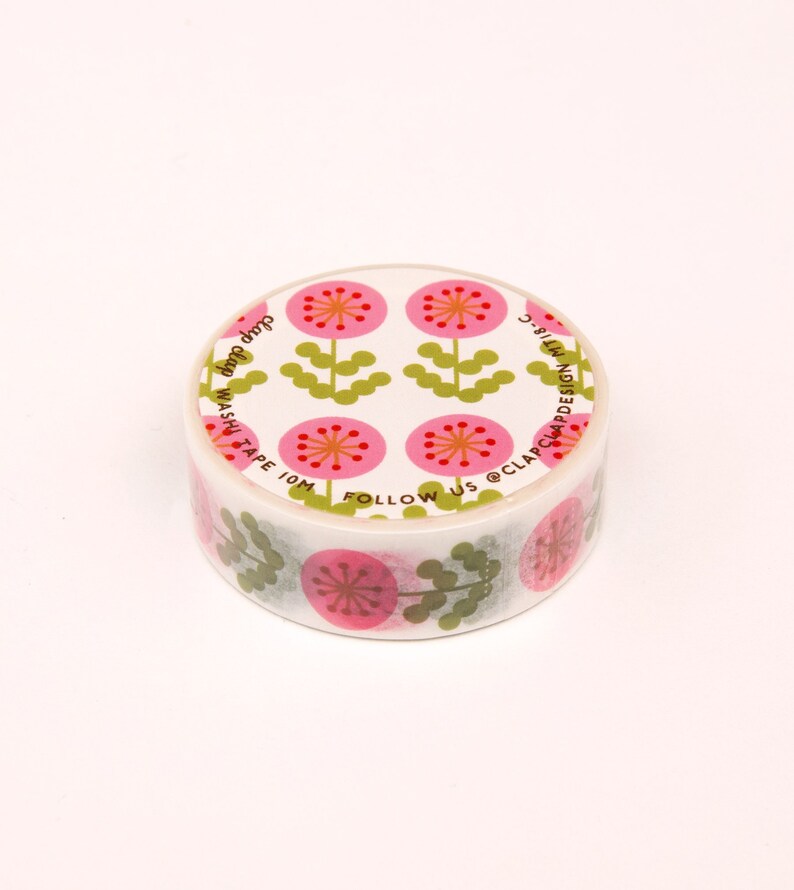 Retro Flower Washi Tape, Pink Floral Washi Tape, Bullet Journal Washi Tape, Vintage Decorative Tape, Cute Retro Washi Tape image 1