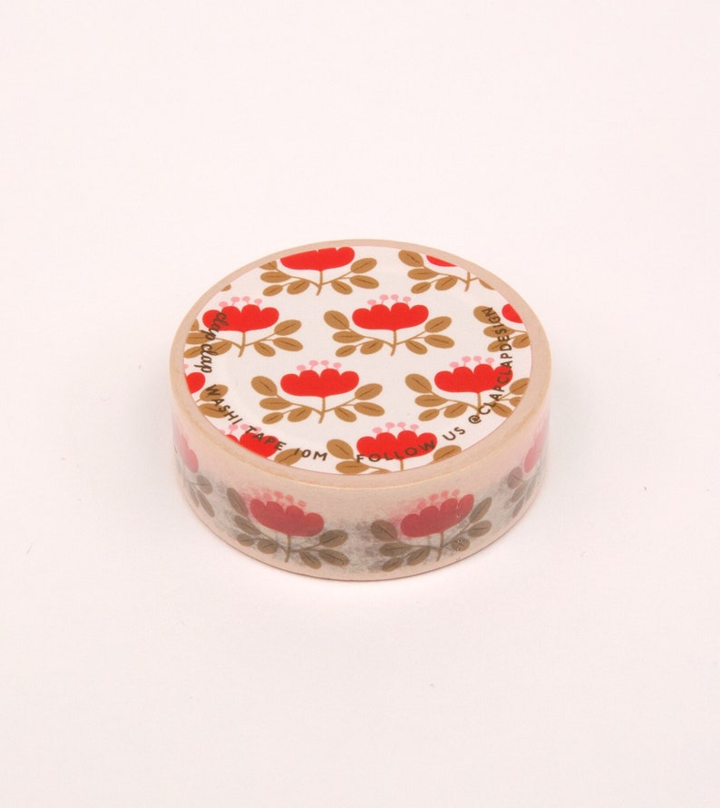 Red Floral Washi Tape, Flower Bullet Journal Washi Tape, Cute Red Washi Tape image 1
