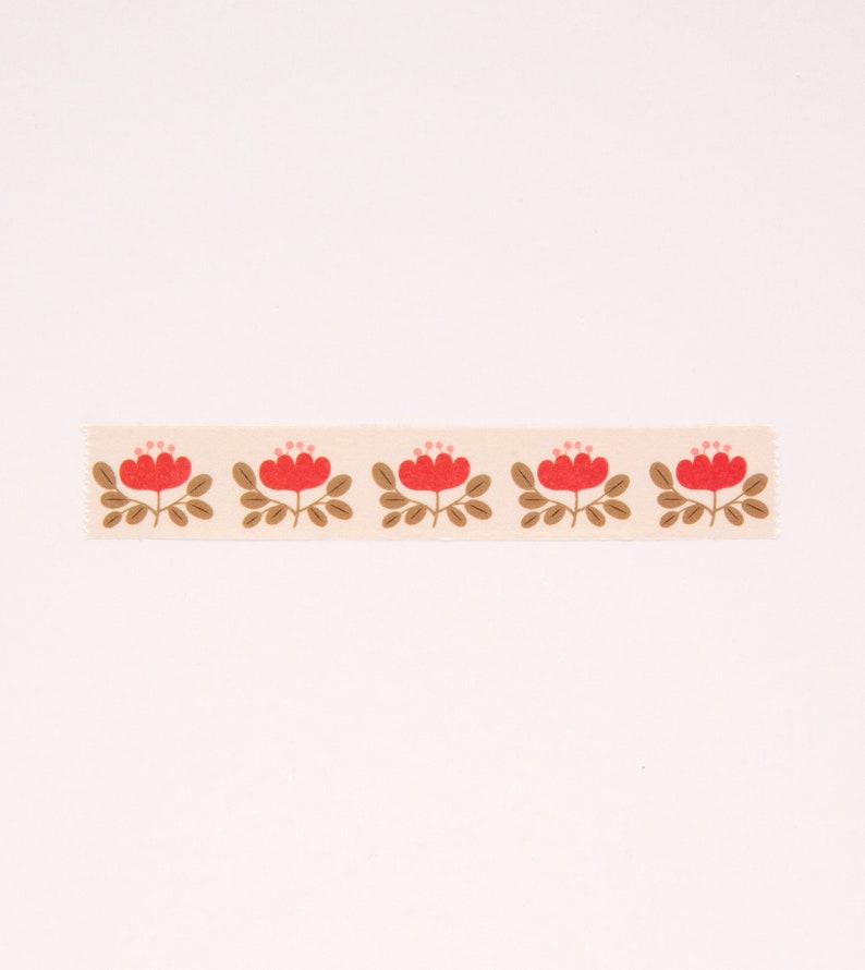 Red Floral Washi Tape, Flower Bullet Journal Washi Tape, Cute Red Washi Tape image 4