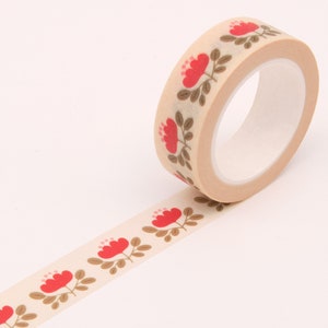 Red Floral Washi Tape, Flower Bullet Journal Washi Tape, Cute Red Washi Tape image 2