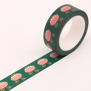 Floral Washi Tape, Pink Floral Washi Tape, Bullet Journal Washi Tape, Bear Decorative Tape, Cute Retro Washi Tape Green Floral