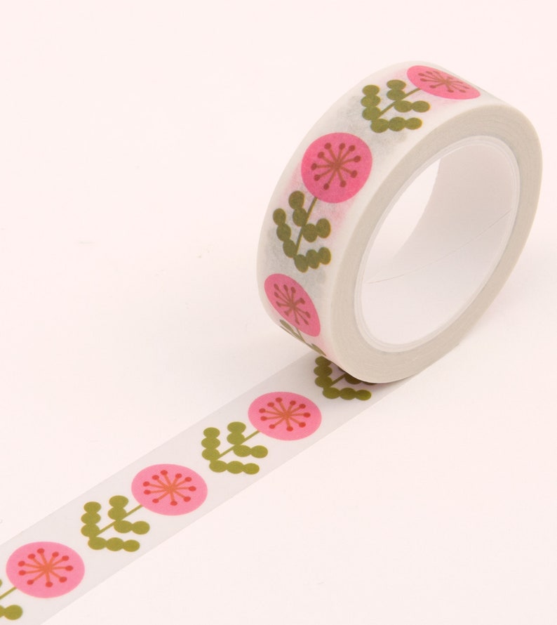 Retro Flower Washi Tape, Pink Floral Washi Tape, Bullet Journal Washi Tape, Vintage Decorative Tape, Cute Retro Washi Tape image 4