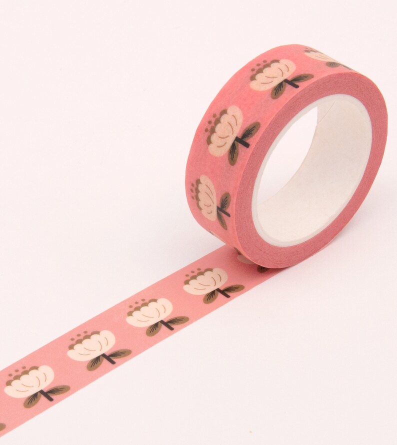 Floral Washi Tape, Pink Floral Washi Tape, Bullet Journal Washi Tape, Bear Decorative Tape, Cute Retro Washi Tape Pink Floral