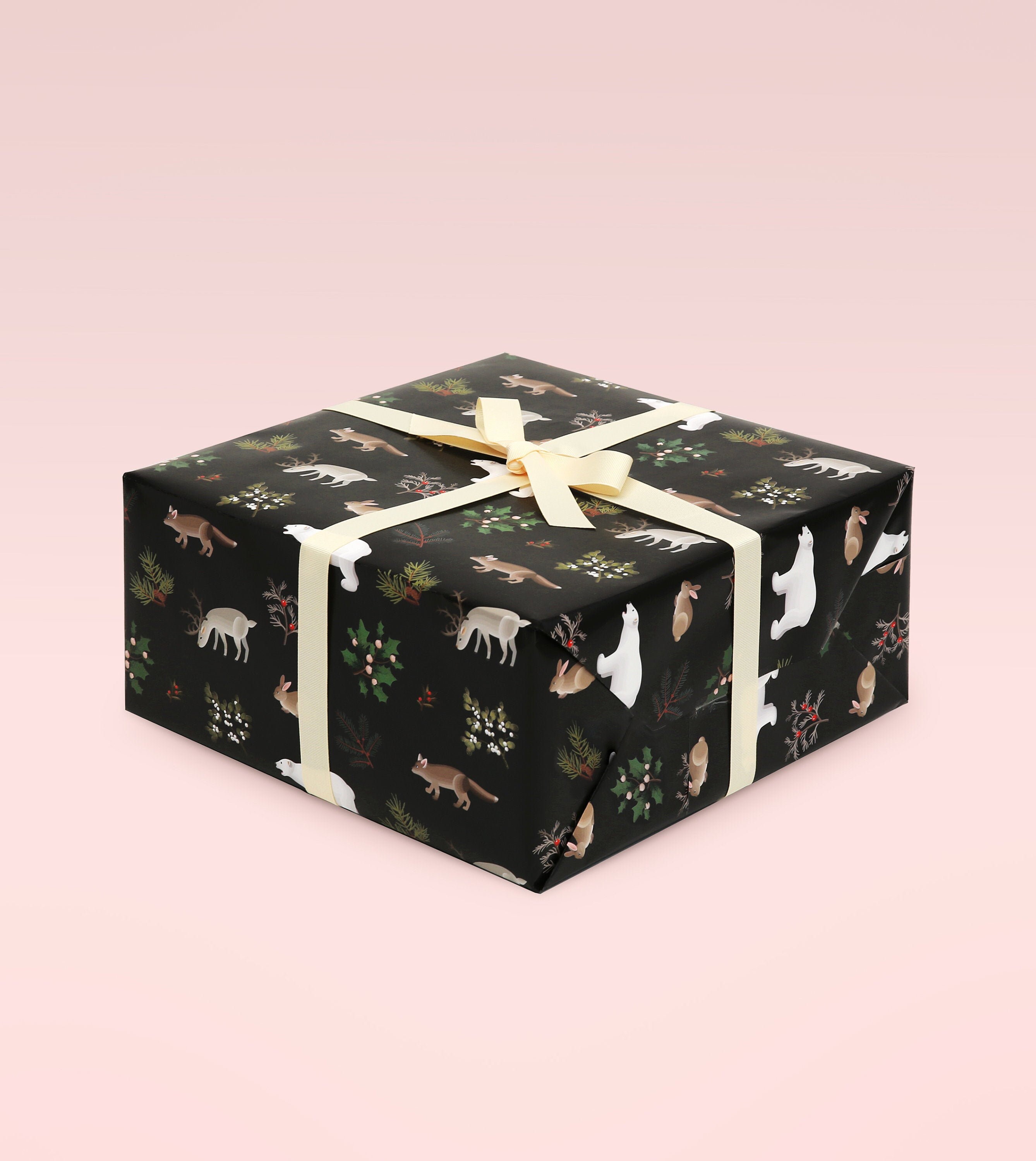 Black Christmas Wrapping Paper, Holiday Wrapping Paper, Woodland Animals,  Christmas Gift Wrap, Holiday Gift Wrap