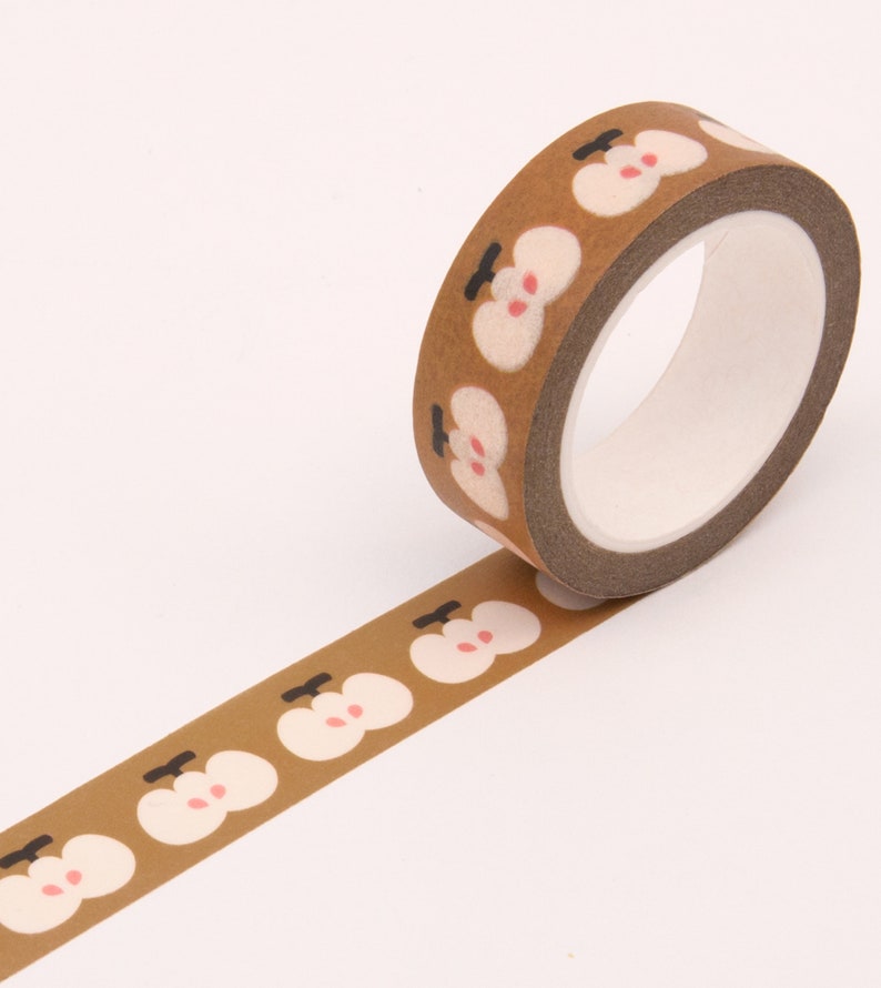 Floral Washi Tape, Pink Floral Washi Tape, Bullet Journal Washi Tape, Bear Decorative Tape, Cute Retro Washi Tape Brown Apple