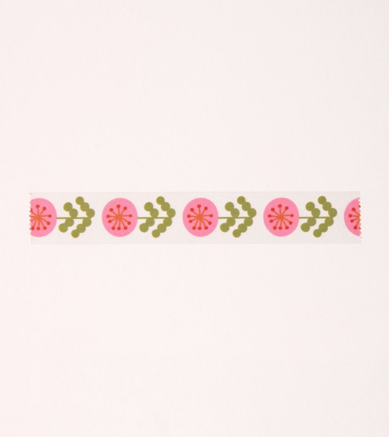 Retro Flower Washi Tape, Pink Floral Washi Tape, Bullet Journal Washi Tape, Vintage Decorative Tape, Cute Retro Washi Tape image 3