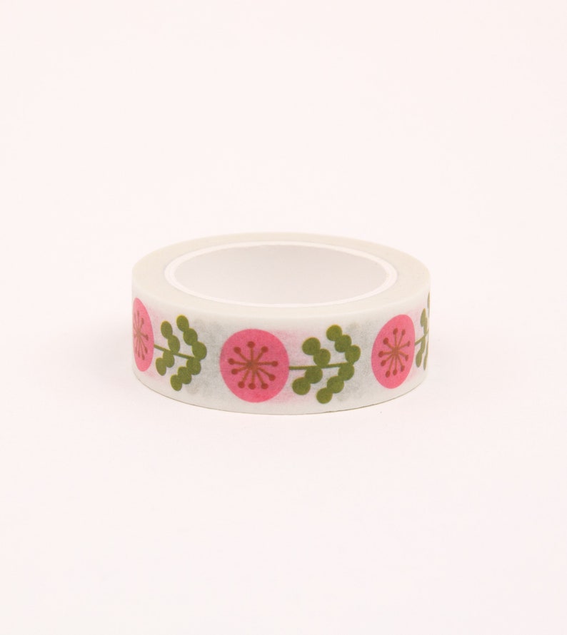 Retro Flower Washi Tape, Pink Floral Washi Tape, Bullet Journal Washi Tape, Vintage Decorative Tape, Cute Retro Washi Tape image 2