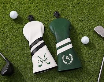 Personalized Golf Club Headcover ,Custom Leather Driver Cover with Monogrammed Embroidered Name, Golf Gift for Dad Husband Golf Lover