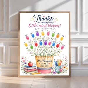 Regalo personalizzato per l'insegnante, decorazione murale con vaso di fiori e impronte digitali, stampa personalizzata per la classe, regalo di fine anno per gli insegnanti dalla classe